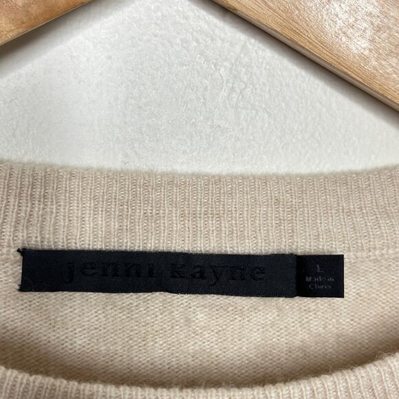 JENNI KAYNE Everyday Sweater Slim Fit Wool Cashmere Oatmeal Cream Sz L {3U30} - Picture 5 of 6